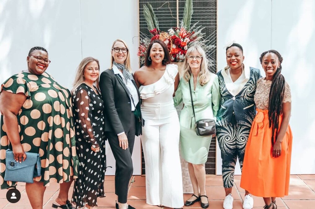 L-R: Thabiso Mahlape, Renchia Droganis, Melanie Hawken, Thato Kgatlhanye, Kristine Pearson, Refilwe Segothoma, Thokozile Mangwiro