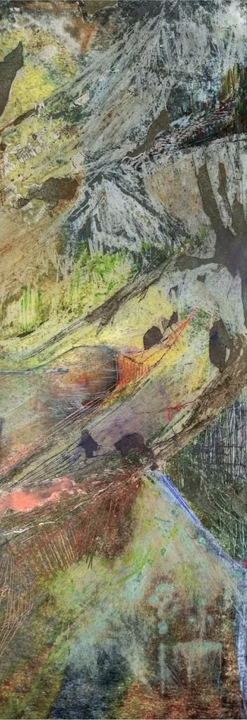 Lady in the Mountains; North Eastern Hemisphere; 12" X 36", hand manipulated digital print