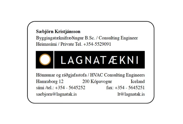 The company Lagnatækni, Consulting Engineers, specializes in consultation and design of HVAC systems. With vast experience in the field of heating, ventilation and air conditioning systems the company is involved with projects in almost all areas of society, large and small projects in both the public and private sector. www.lagnataekni.is