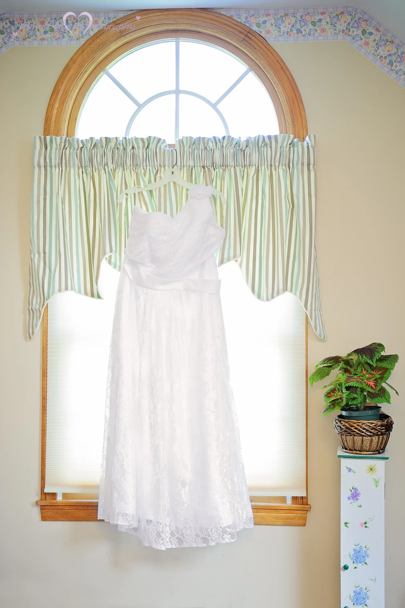 wedding dress in window