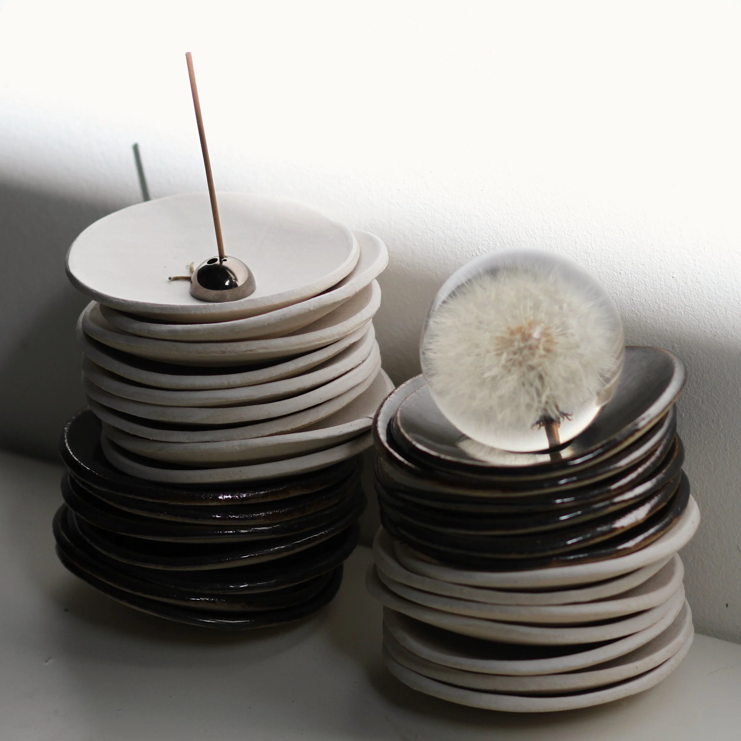 incense dish stoneware incense stick burner black white.jpg