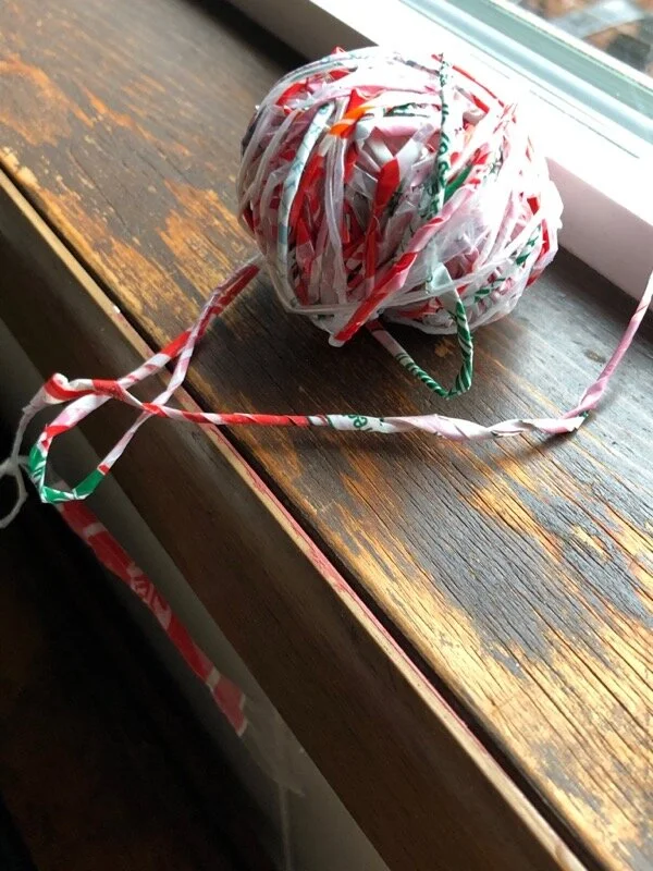 “Yarn” made from strips of plastic bread bags.