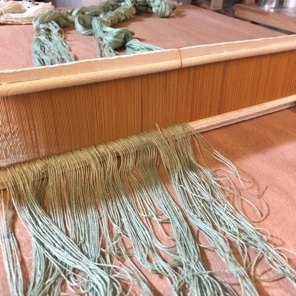 Handmade bamboo reed - sleying with commercial cotton warp acquired in estate destash.