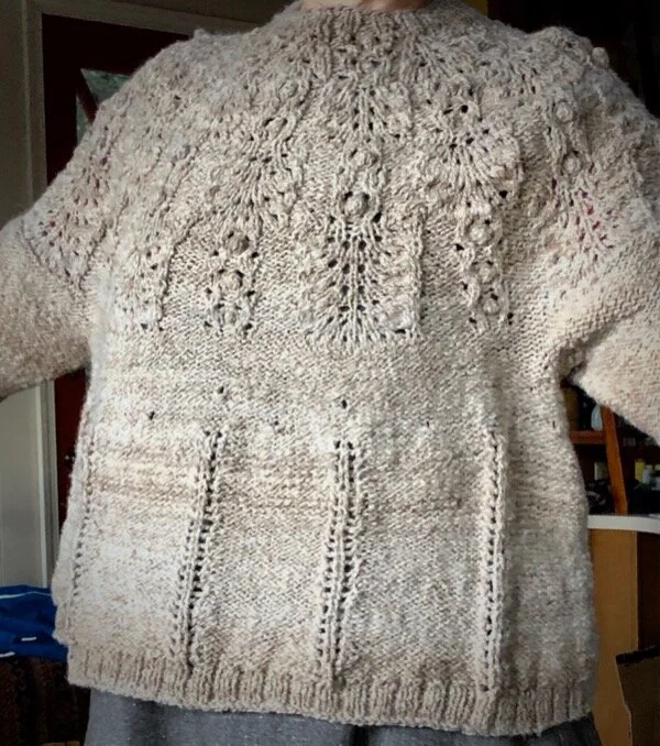 Sweater from a Spinner’s Eden Farm fleece - a CVM/Romeldale ewe named Glenda. Bow fleece sale, Washington. Whitehorse sweater pattern by Caitlin Hunter, modified.