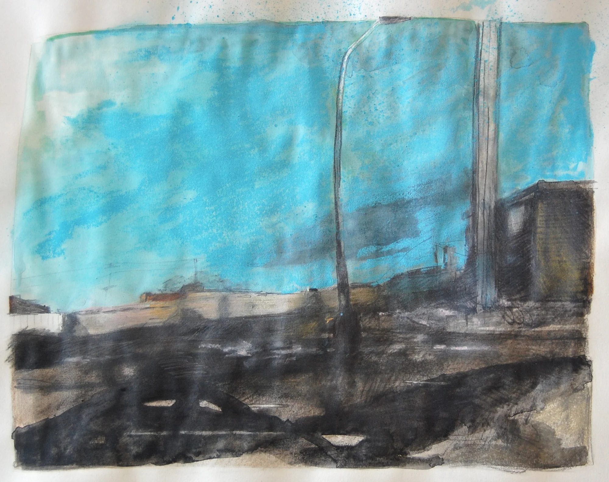 Passing Trains , mixed media on paper