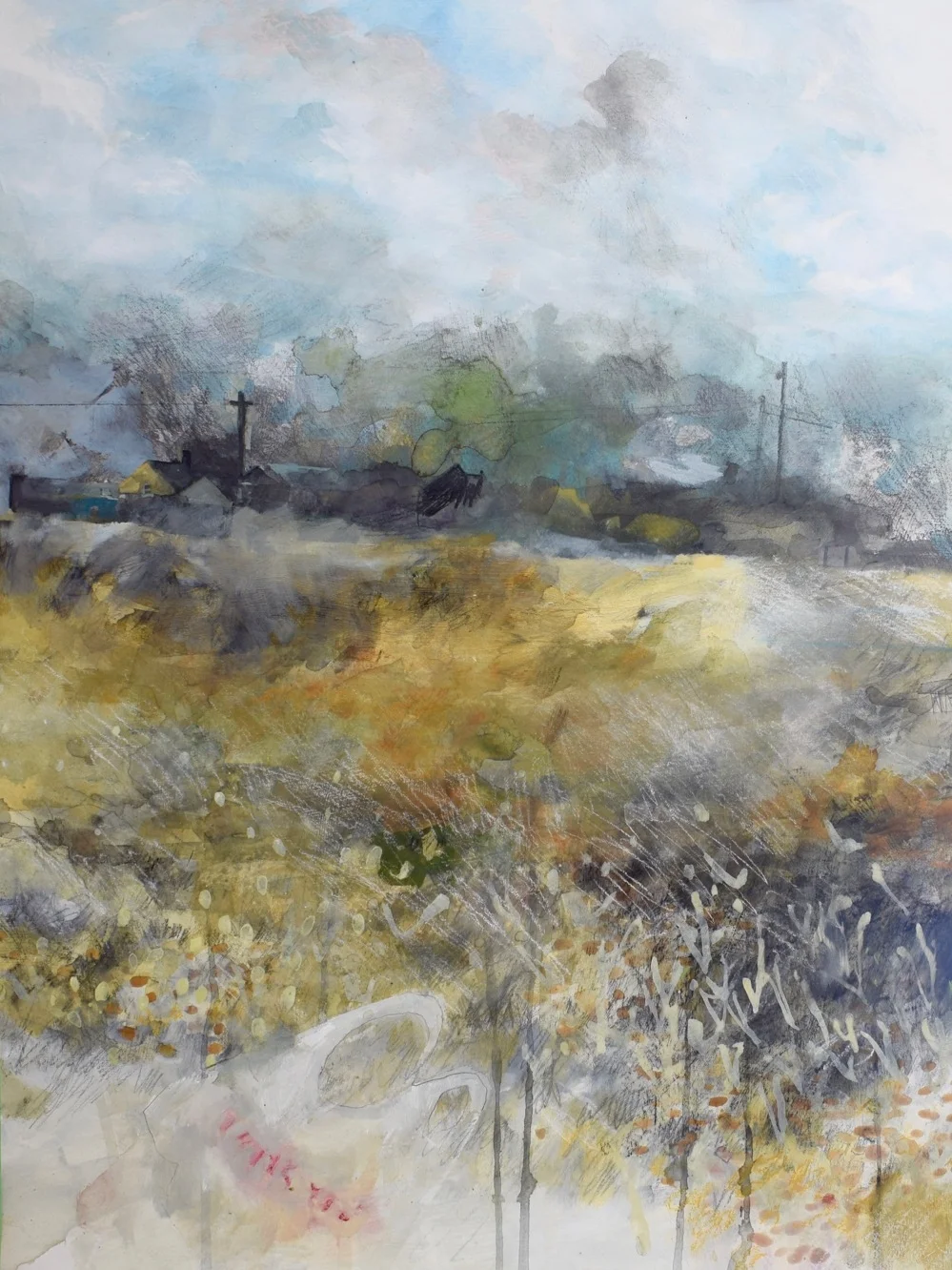 The Old Neighborhood Thanked Her Mixed media on paper, 24 x 18