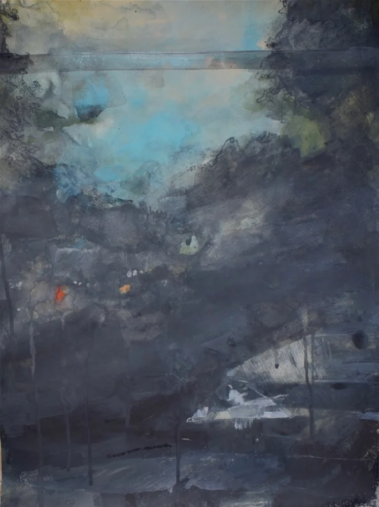 West Window Mixed media on paper, 24 x 18, framed in natural wood frame with bleeding edge $425