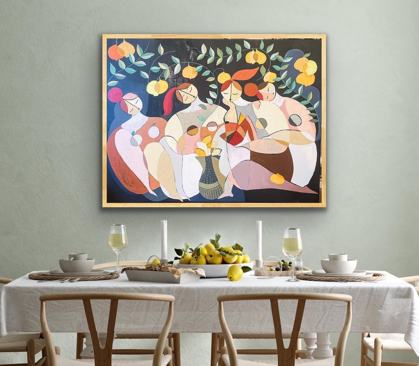 Place women with lemons over a tabletop with lemons 🍋 
.
Limonlu kadinlara Limonlu bir masa yakisir
.
 #renderedwalls #originalart #ideasforwalls #contemporaryart #womeninart