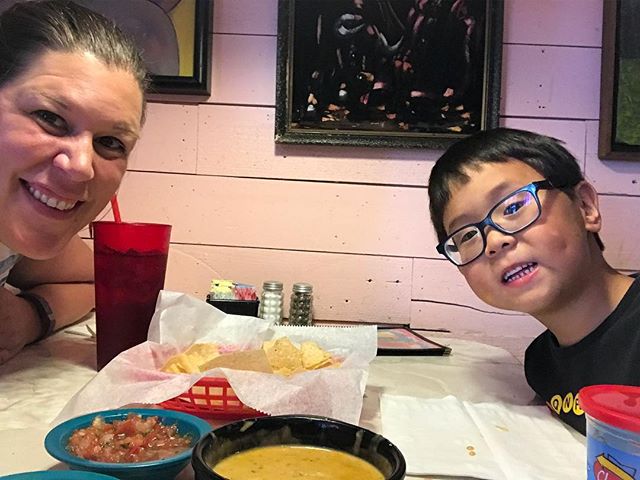 Mother-son lunch date. Conversation consisted of favorite Rescue Bots, favorite planet, what would you do if you had a dinosaur as a pet, and what would happen if we lived on the moon and then every person on the moon got their own robot. In other wo