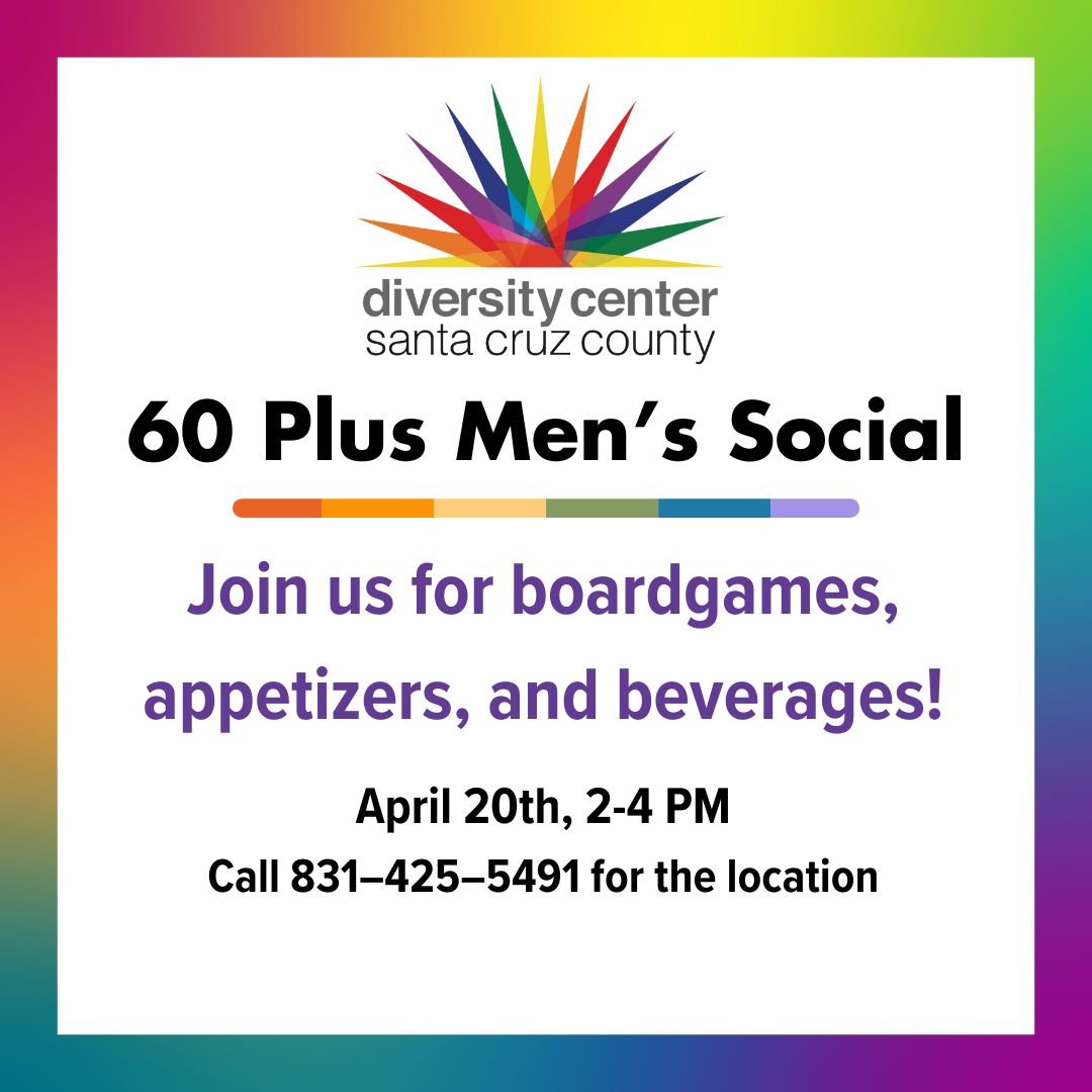Join the 60 Plus men for light appetizers and beverages. A $5 donation will be collected at the door, but no one is turned away for lack of funds. RSVP by emailing 60plus@diversitycenter.org.