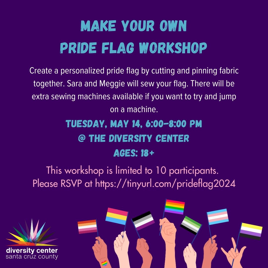 Join Sara and Meggie for a Make Your Own Pride Flag Workshop. In this workshop you&rsquo;ll create a personalized pride flag by cutting and pinning fabric together, then Sara and Meggie will sew your flag. There will be extra sewing machines availabl