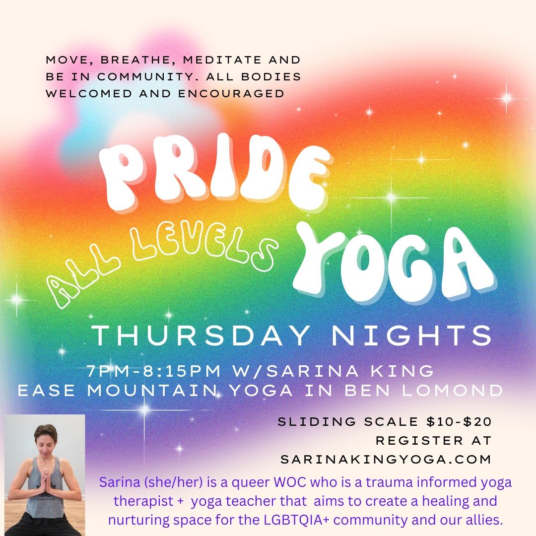 All-levels trauma-informed yoga class for the LGBTQIA+ community and allies that offers the opportunity to move, breathe, meditate, and be in community. All bodies welcomed and encouraged. No prior yoga experience is needed. Sarina King teaches the c