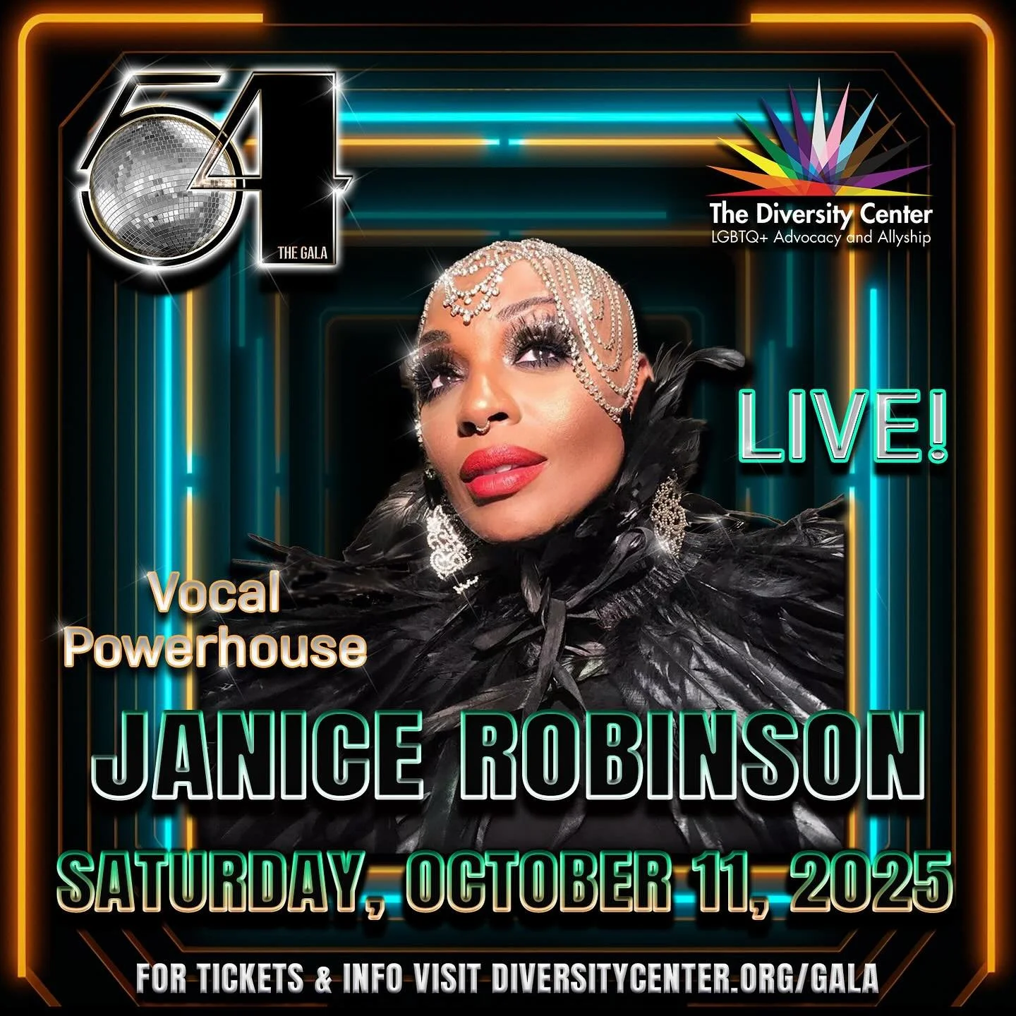 Don&rsquo;t miss Janice Robinson - Performing Live at 54 the Gala!

Saturday, October 11, 2025 - The GROVE

6:00 pm Main Event - Reception, Dinner, Auction and Honorees
9:00 pm After Party - Drag Show, Concert, DJs, Dancing!

Get your tables and tick