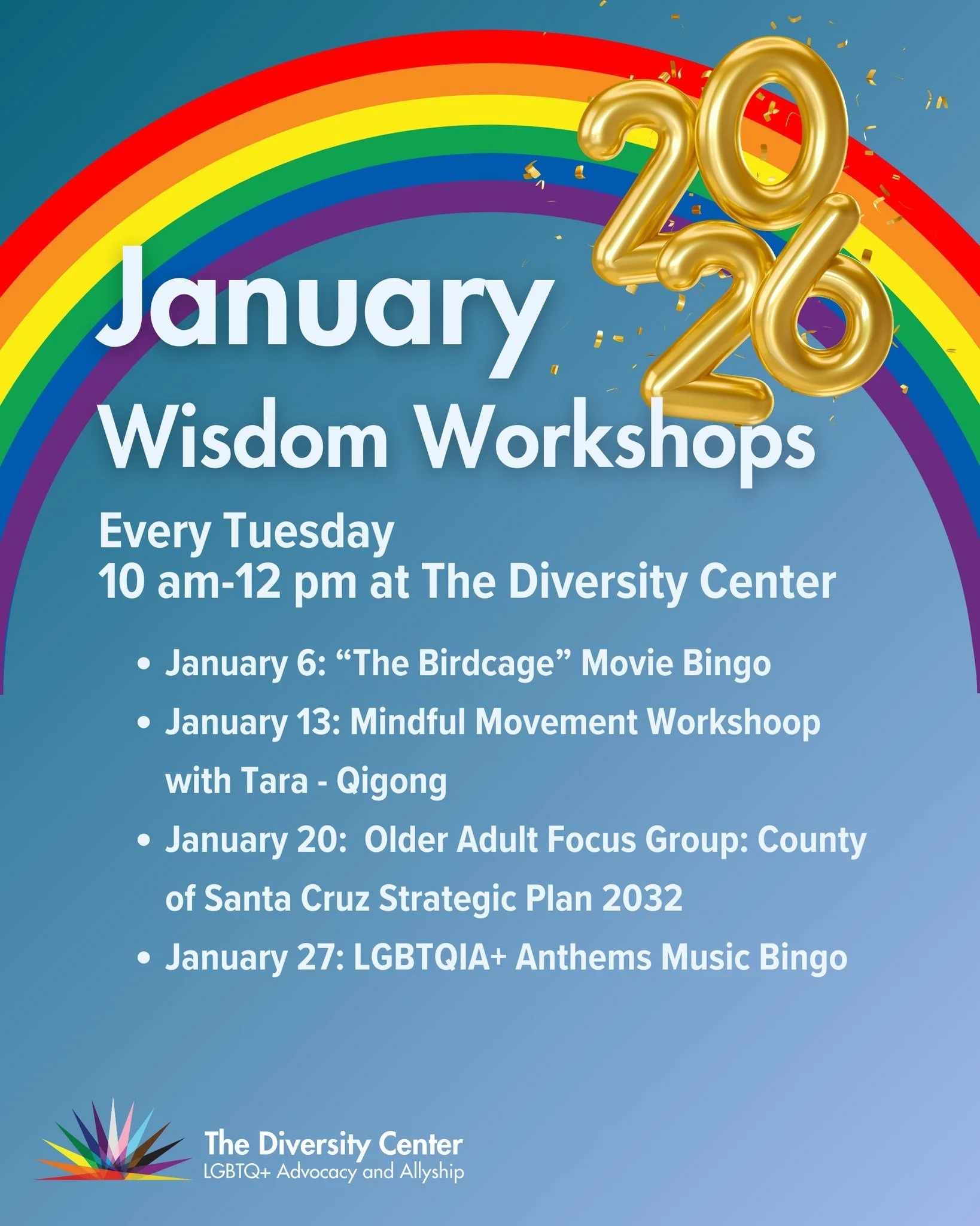 Our Wisdom Workshops are weekly sessions created specifically for LGBTQ+ older adults, offering a supportive space to explore topics that nurture physical, emotional, and mental well-being. Each week features a new focus, with workshops that include 