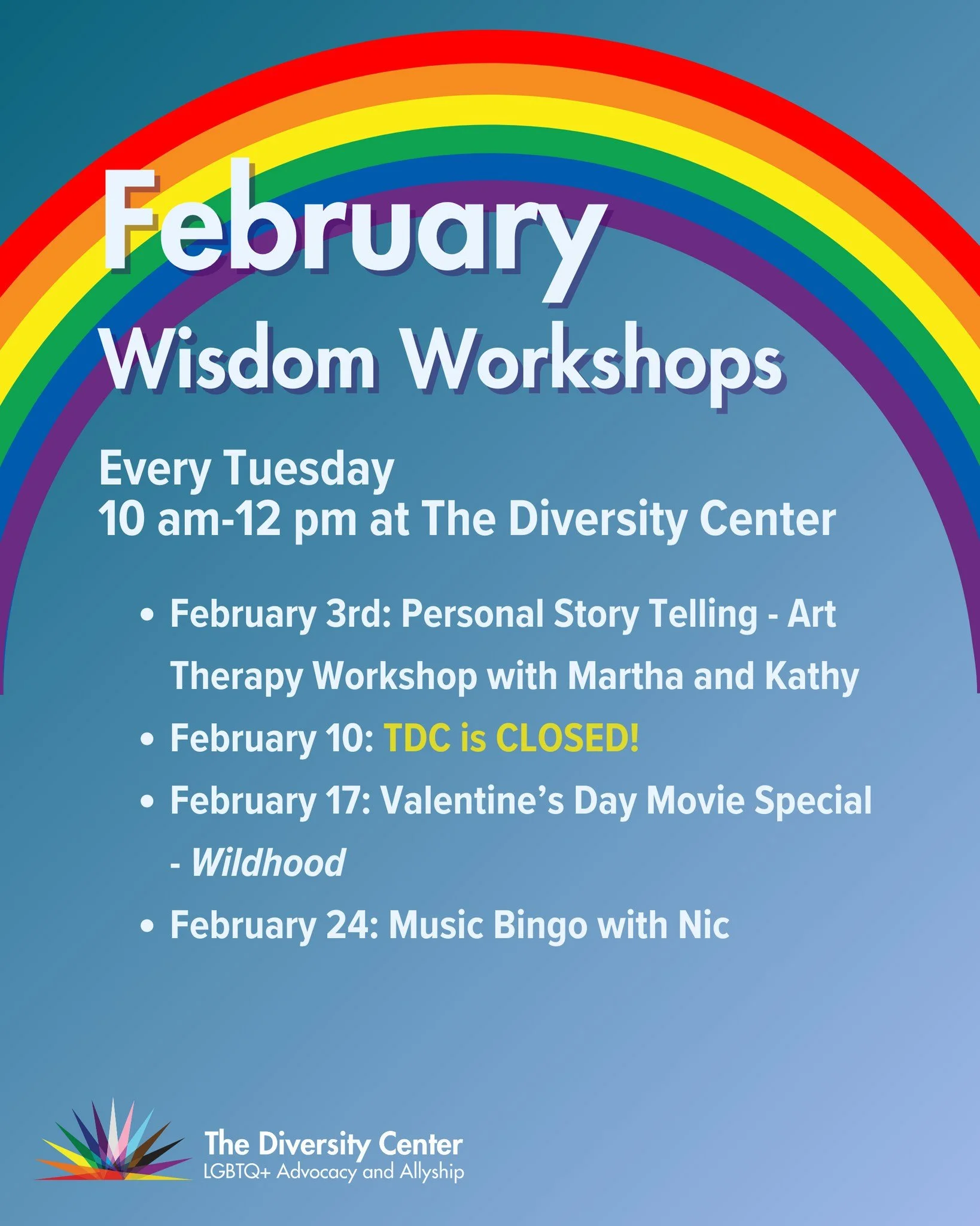 Our Wisdom Workshops are weekly sessions created specifically for LGBTQ+ older adults, offering a supportive space to explore topics that nurture physical, emotional, and mental well-being. Each week features a new focus, with workshops that include 