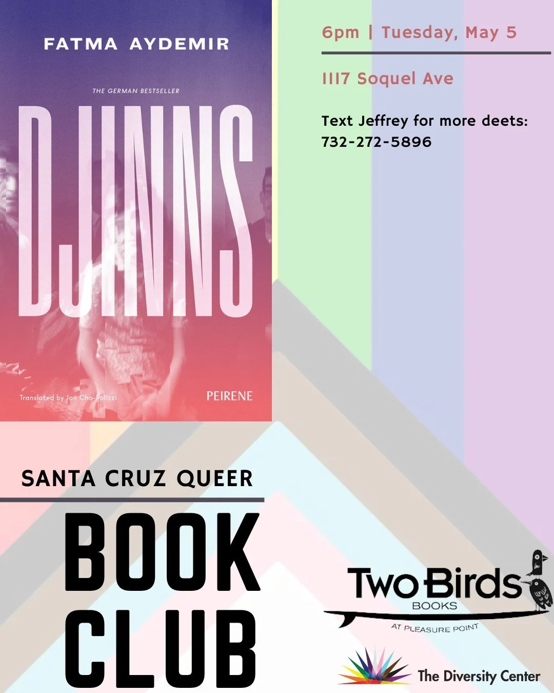 Queer Book Club
Date: First Tuesday of Every Month
Time: 6:00 - 9:00 pm
Location: The Diversity Center
Ages: 18 +
RSVP: Text Jeffrey at 732-272-5896 for more details

Open to all! Come eat, drink, and chat about LGBTQ+ lit. 🙂 This book club is an in