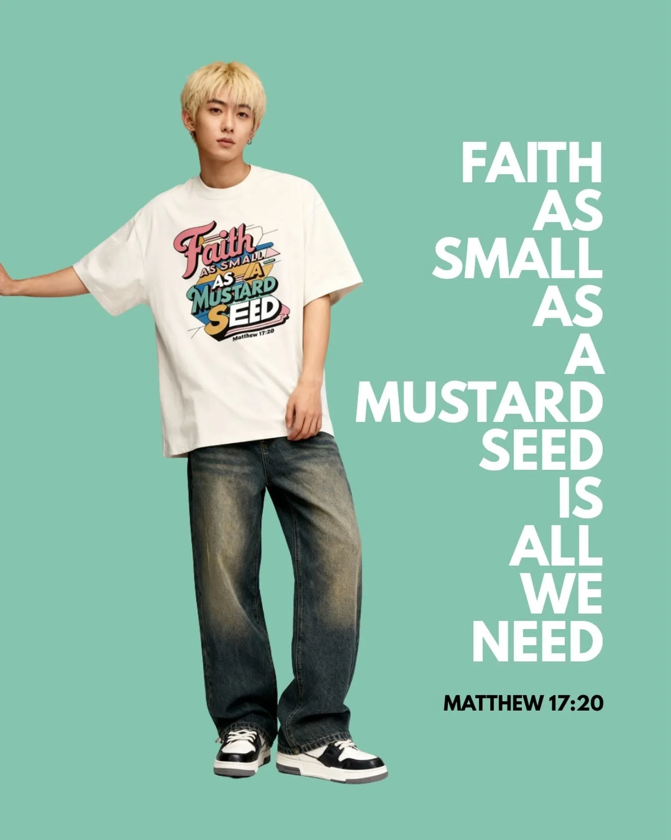 This is our &lsquo;Mustard Seed&rsquo; Oversized Faded Tee. Based on Matthew 17:20.

Available in 4 colours.

Embrace the versatility of this unisex Oversized faded Tee, designed for those who appreciate the art of layering and creating unique outfit