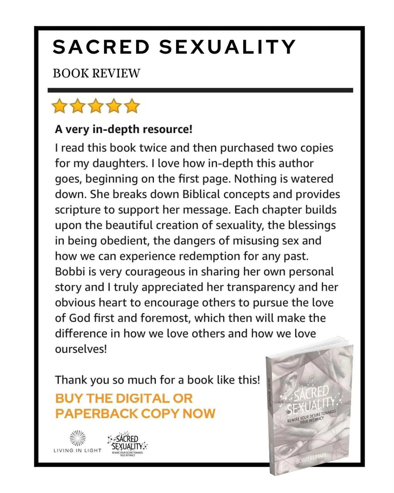 Do you have a copy of the Sacred Sexuality Book yet? 

This powerful book is all about sexuality and true intimacy. Written not only out of my own testimony but rooted in the Word of God.

What does this look like from a biblical perspective? And how