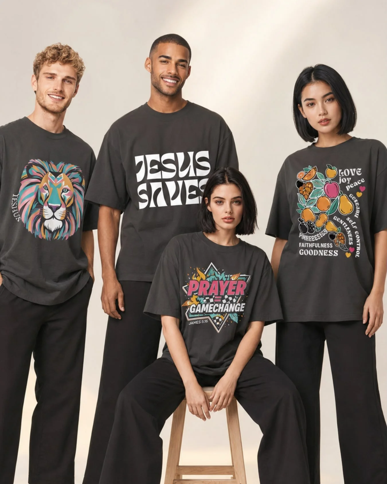 Living in Light Tees. x

Yeshua Lion
Jesus Saved
Fruits 
Prayer = Gamechange

To browse click on link in post or head to www.livinginlight.co.uk/shop.

#livinginlightuk #stylewithlivinginlightuk
#FaithFashion #KingdomStyle #WearYourFaith