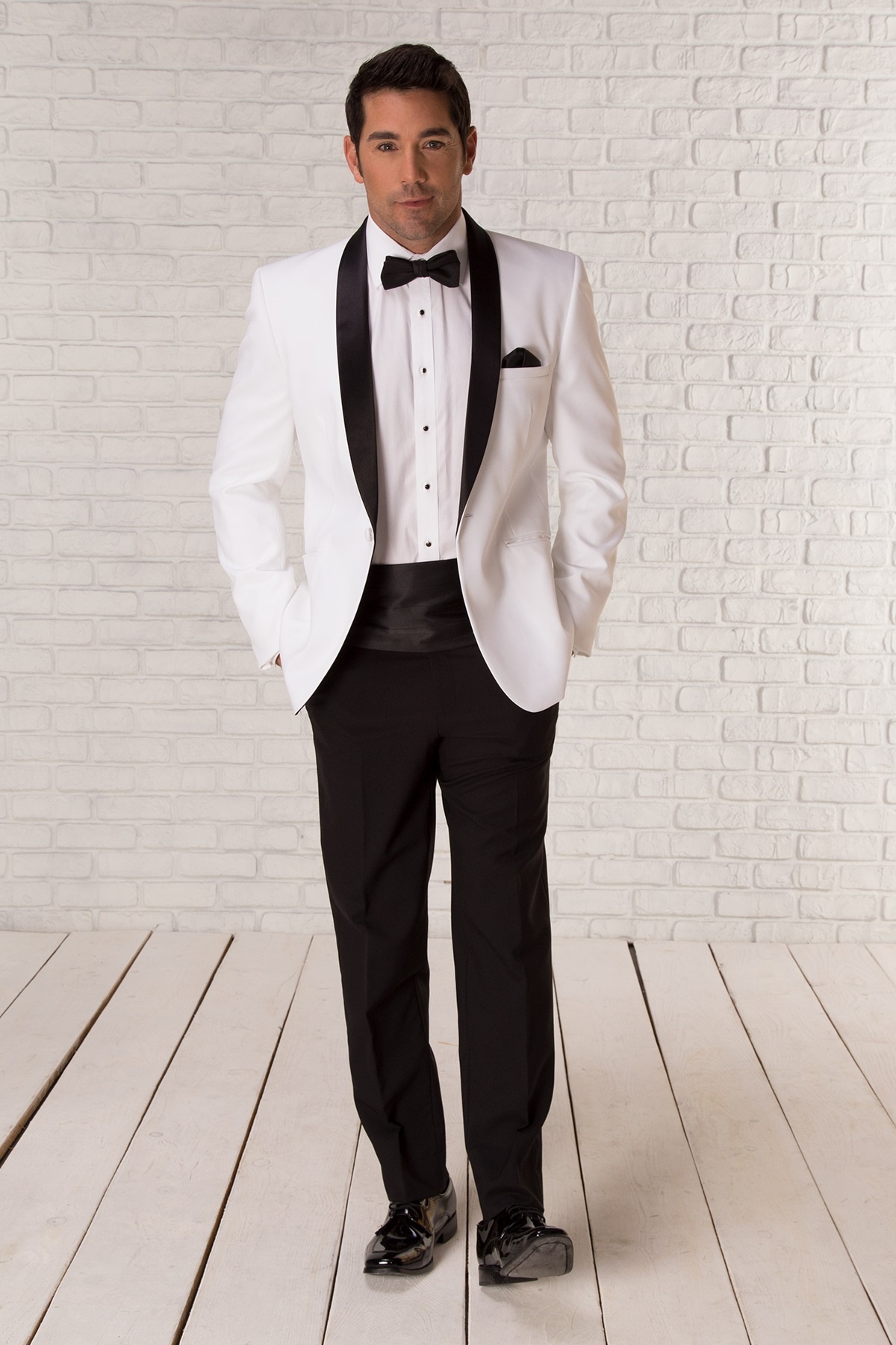 White Tuxedo with Black Collar/Lapel-Slim Fit