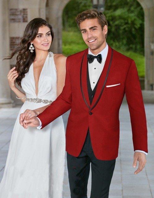 "Carmine" Red Shawl Lapel Tuxedo by Ike Behar