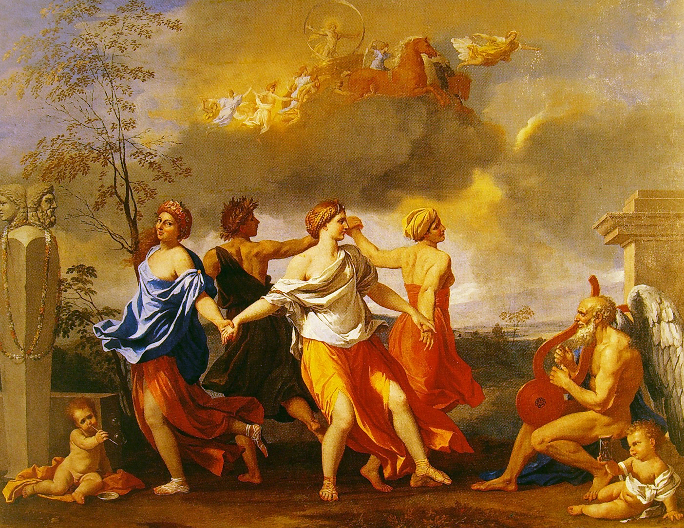 “The Dance to the Music of Time” by Nicolas Poussin. One of three allegorical compositions devoted to the central issues of human existence which reflect the sophisticated and highly literary outlook of the man who commissioned them rather than Poussin’s own thinking at the time.