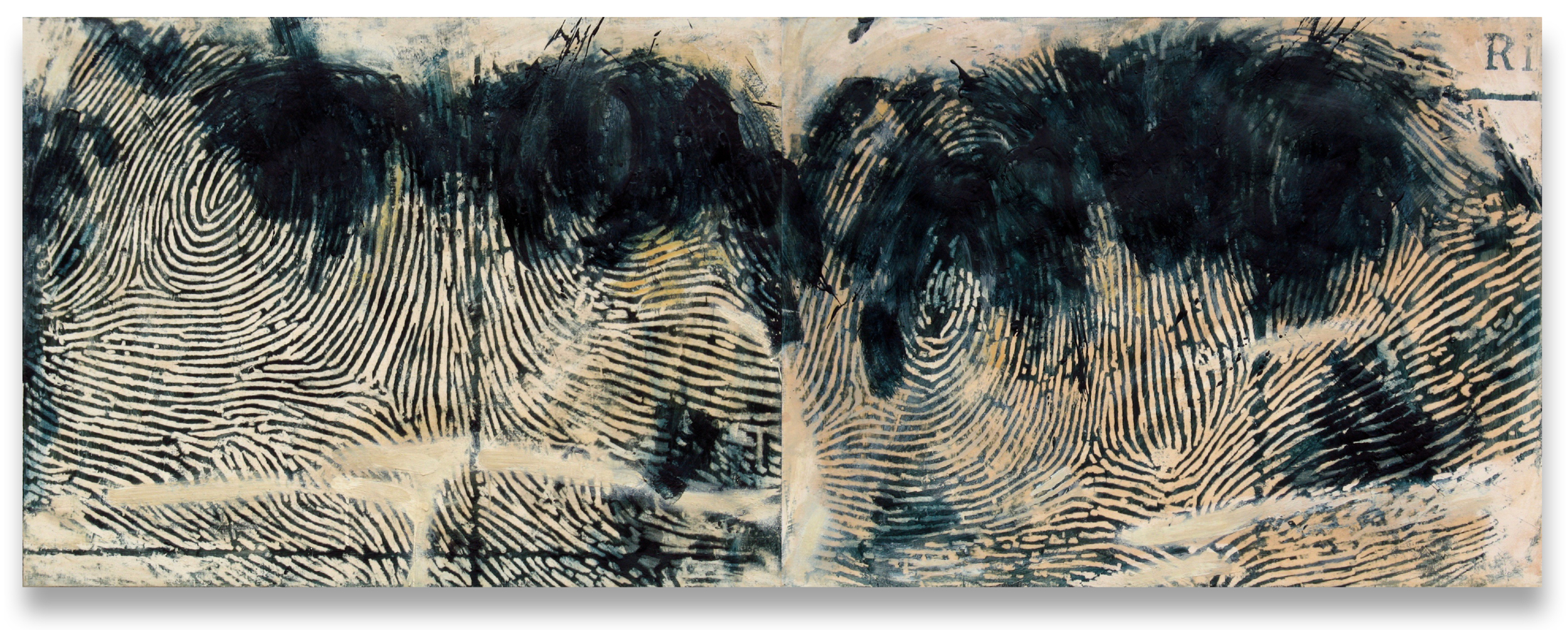 Span, 2001. Encaustic on canvas, two panels, 36" x 96".