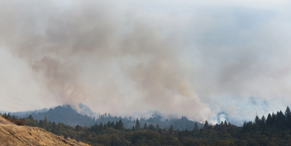 Smoke in the mountains seen from 101 south heading out of Willits