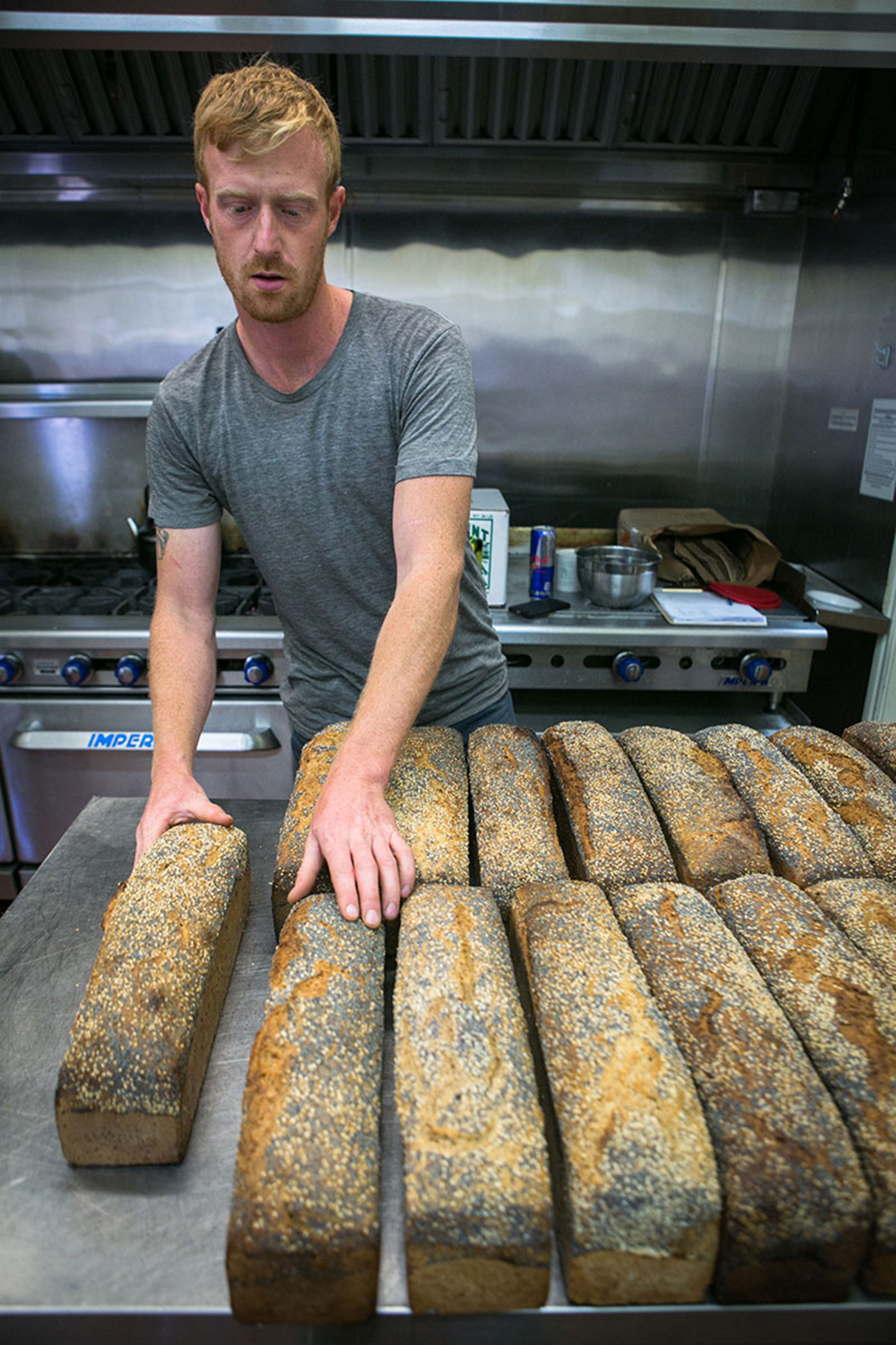 Eliot with the finished baked loaves