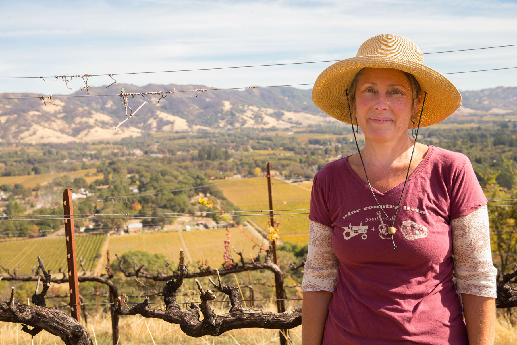 Sattie Clark in her hillside vineyard
