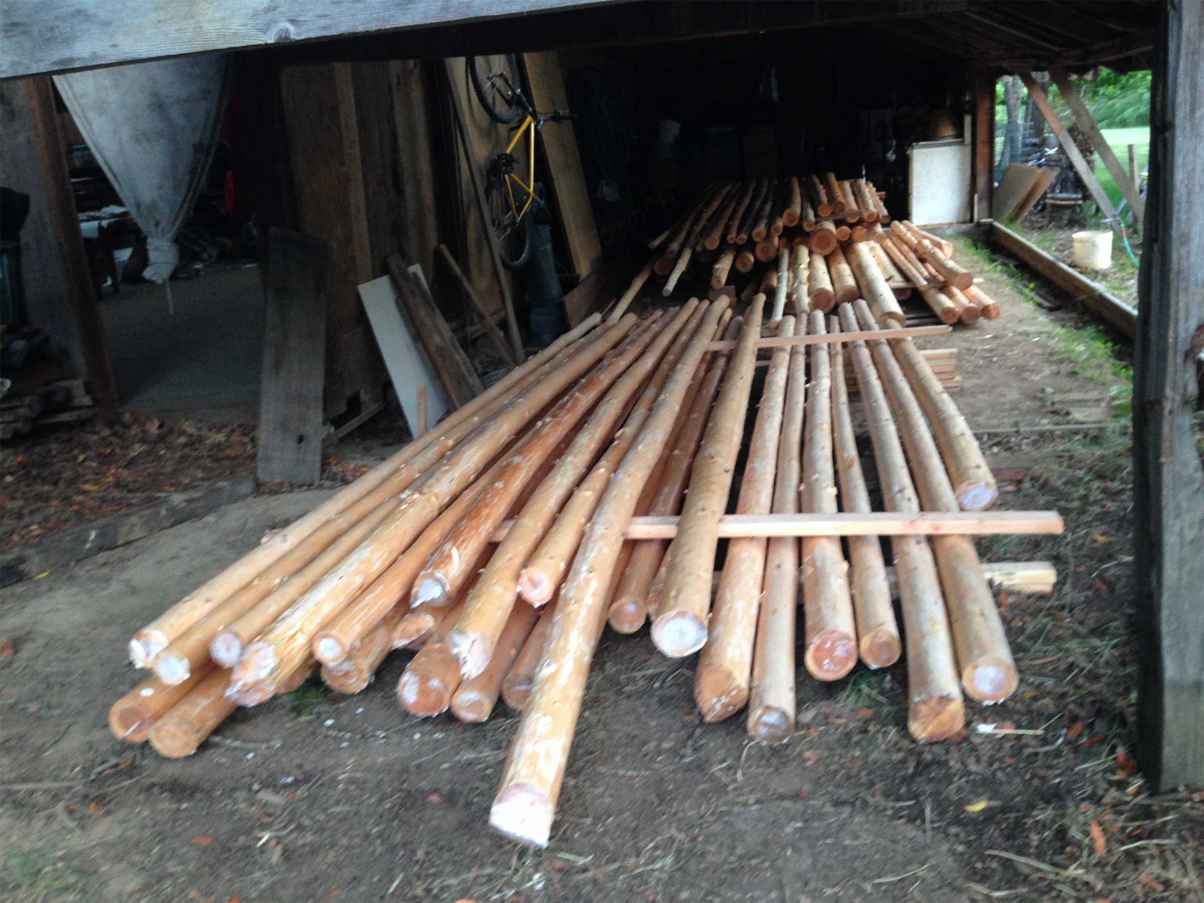 Poles prepared for construction