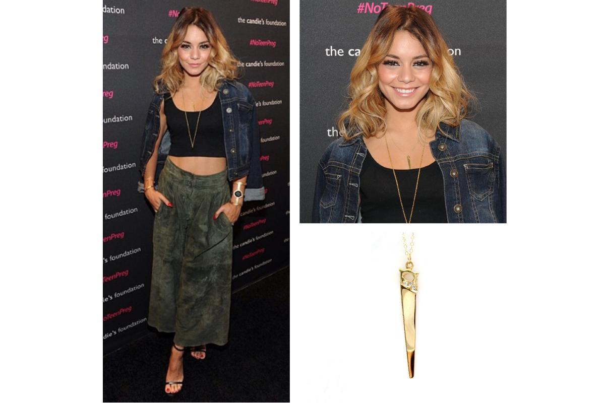 Stylish Vanessa Hudgens wearing saw necklace