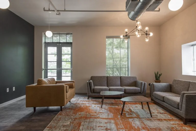 2nd floor lounge, featuring Article furniture. Photo credit: NextFab