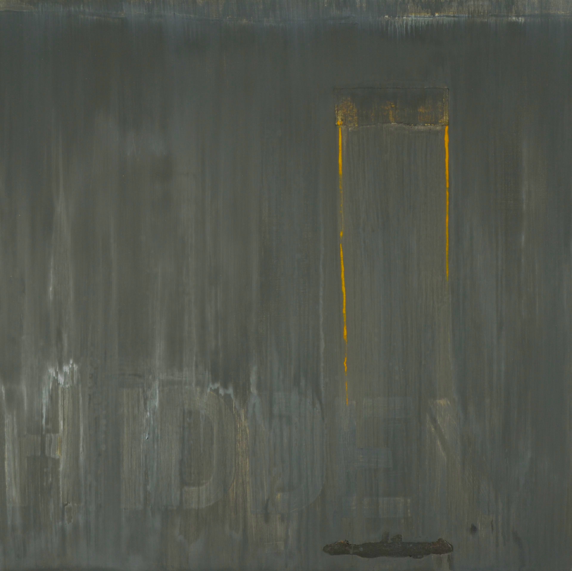 Hidden, 2015. Oil, chalk and bark on panel, 29 x 29 in. Jennifer Davey all rights reserved