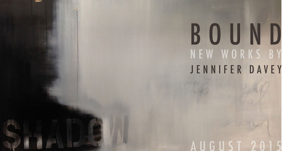 Point Gallery Denver 765 Santa Fe Dr. Denver, CO, 80204 Exhibtion up through Saturday August 29th. Westward review by Michael Paglia Interview Bound, a solo exhibition at Point Gallery of paintings by Jennifer Davey. Davey explores singular words, and their complex multi-layered meanings through the process of painting. Words are sacred. They have a lineage and ancestry that can help us understand one's place in the world. Davey wants the viewer to experience the word like the sound of a meditative bell, a call to contemplate its meaning. It is directly because of the physical, bound elements of our life, exactly as they are, that one can know the divine through awareness, attentiveness, and love of both the beautiful and the ugly.