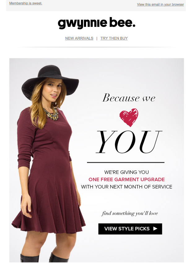 Subject: Congrats: Free Garment Upgrade!