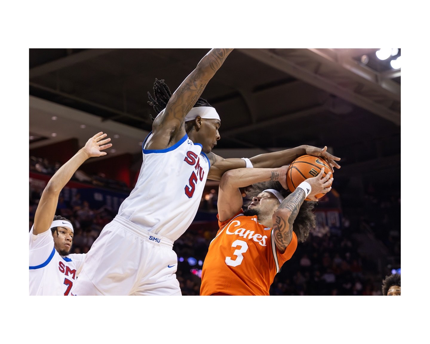 NCAA Men&rsquo;s Basketball | Miami (FL) vs SMU | March 04, 2026 | Dallas, Texas | &copy;️Mark Fann | @zumapress 

No. 22 Miami Hurricanes defeated the SMU Mustangs 77&ndash;69 in Dallas, securing a double-bye in the upcoming ACC Tournament. Tre Dona