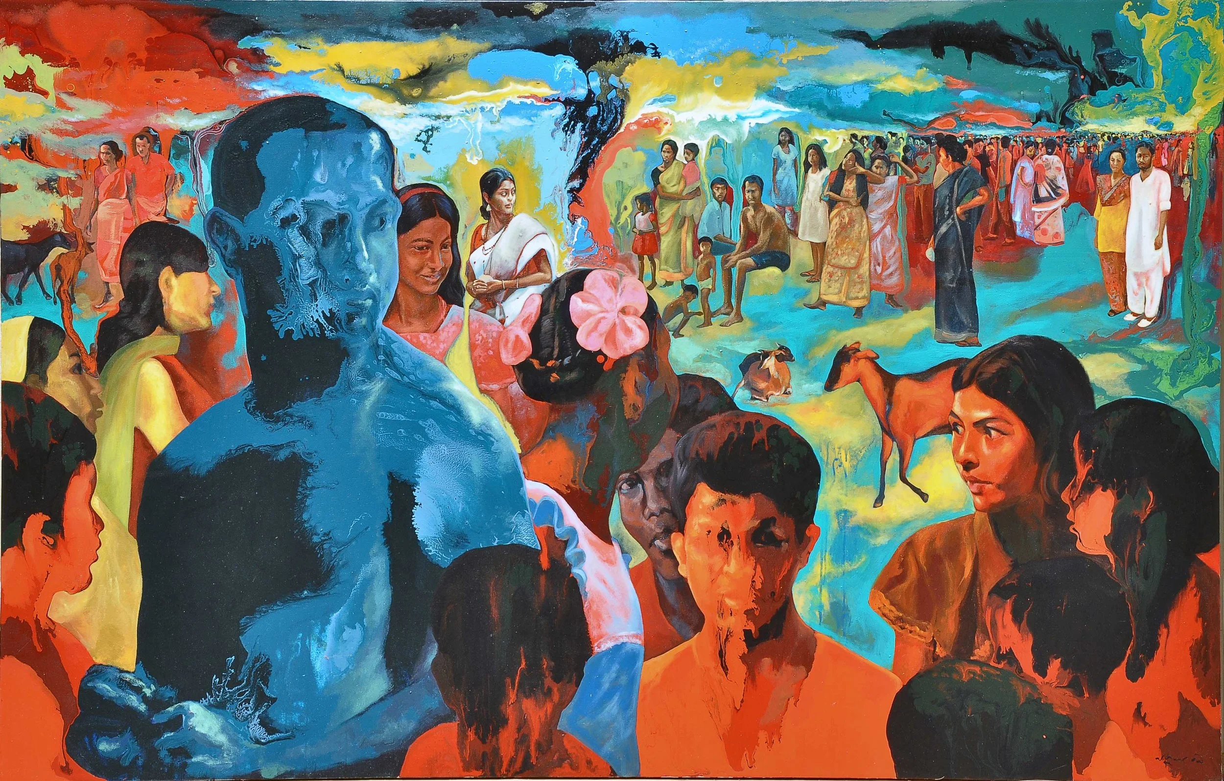 On The Village Road , 2009 Acrylic on Canvas 53 x 82 in.