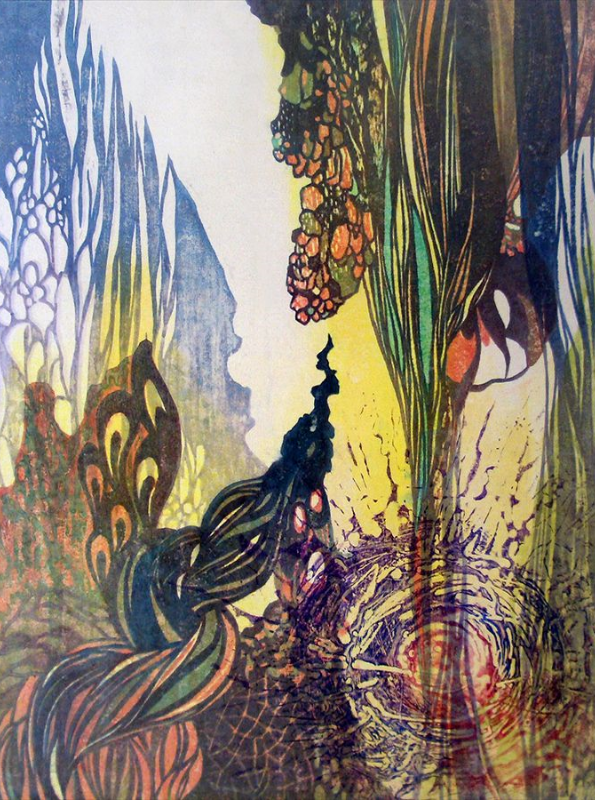 We're Still in a Hole , 2011 Watercolor Wood Cut & Collagraph, 1/3 19 3/4 x 25 1/2 in. (mounted)