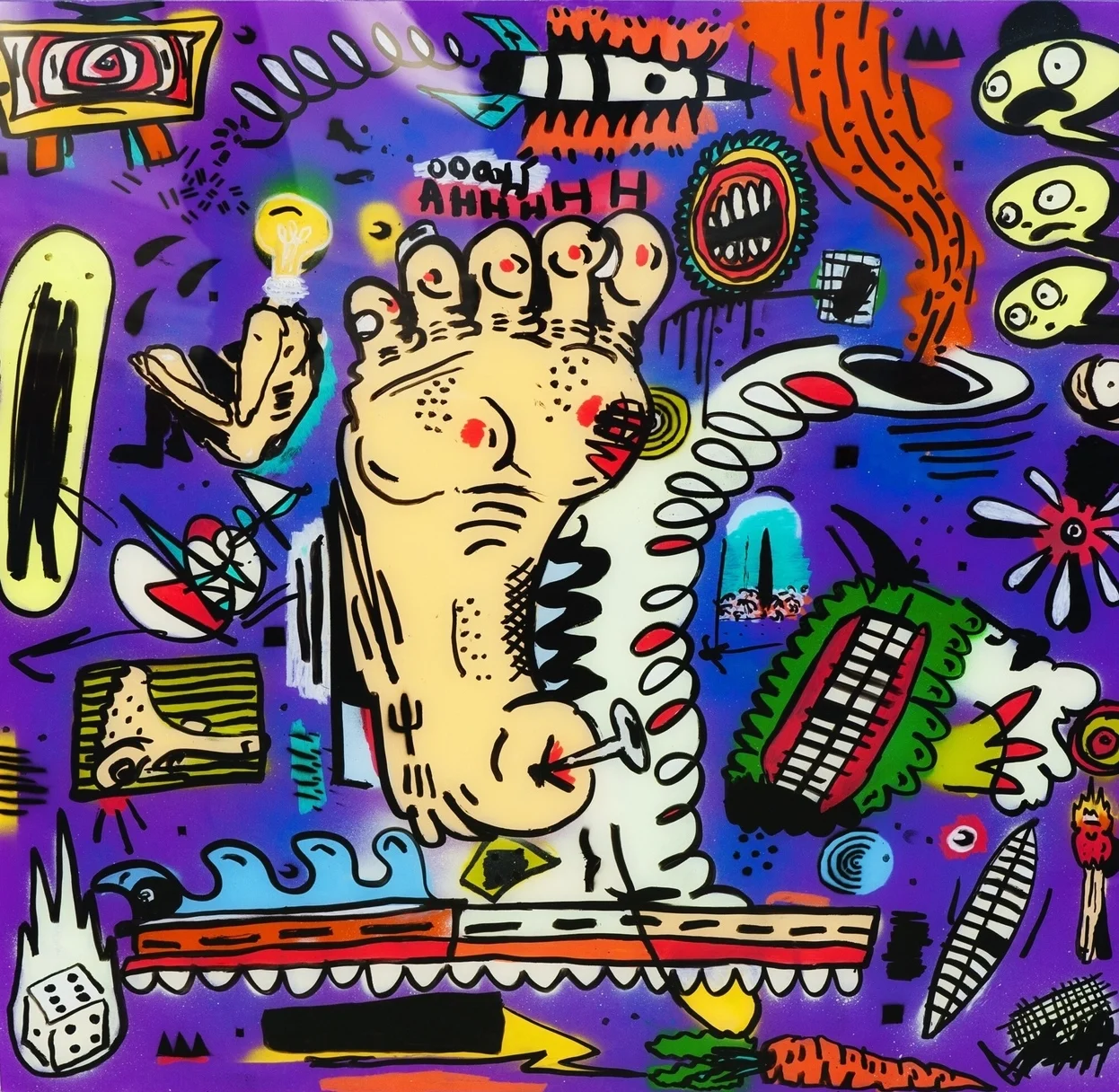 Fleet of feet , ca. 2013 Enamel, Paint Marker on Plexi 30 x 30 in. 