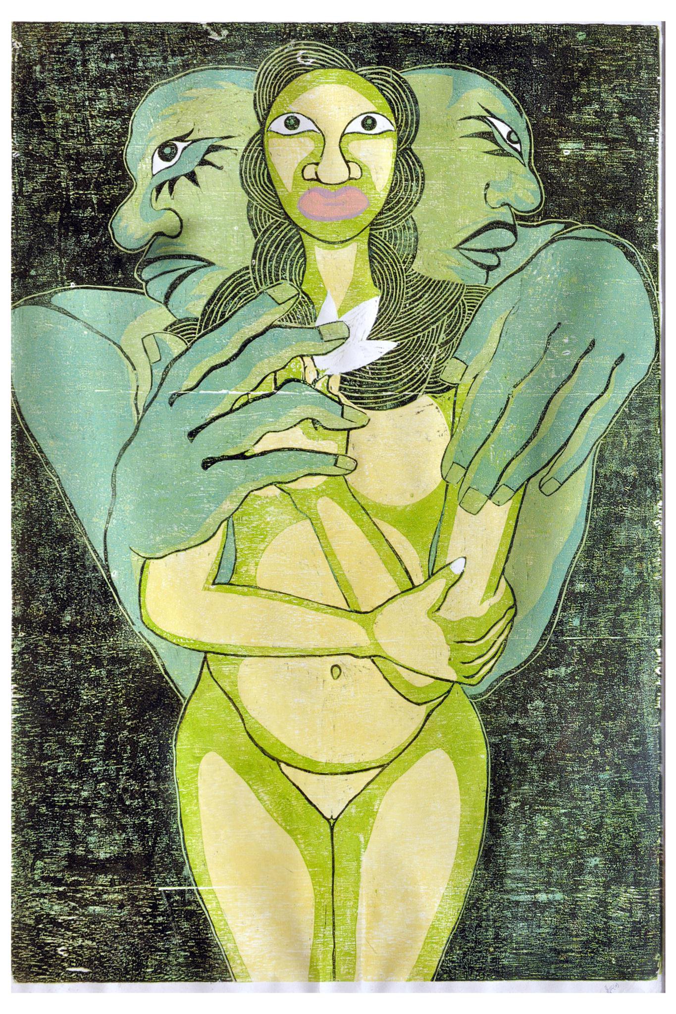 In Between a Duel Within , 2010 Woodcut, Monoprint 33 3/4 x 48 1/4 in.