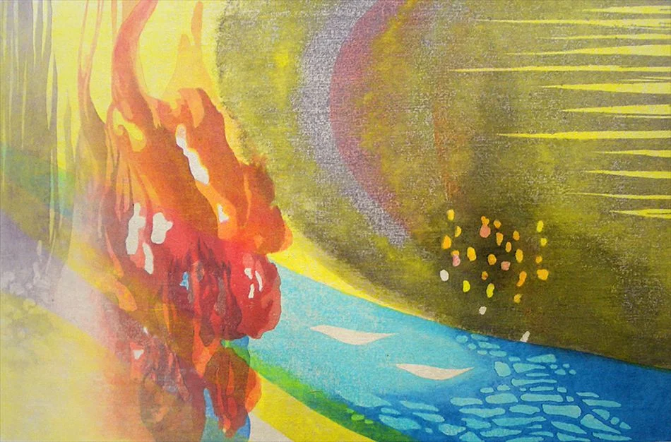 A Far Journey , 2013 Hand Colored Watercolor Wood Cut, ed. of 4 13 x 18 in. (mounted)