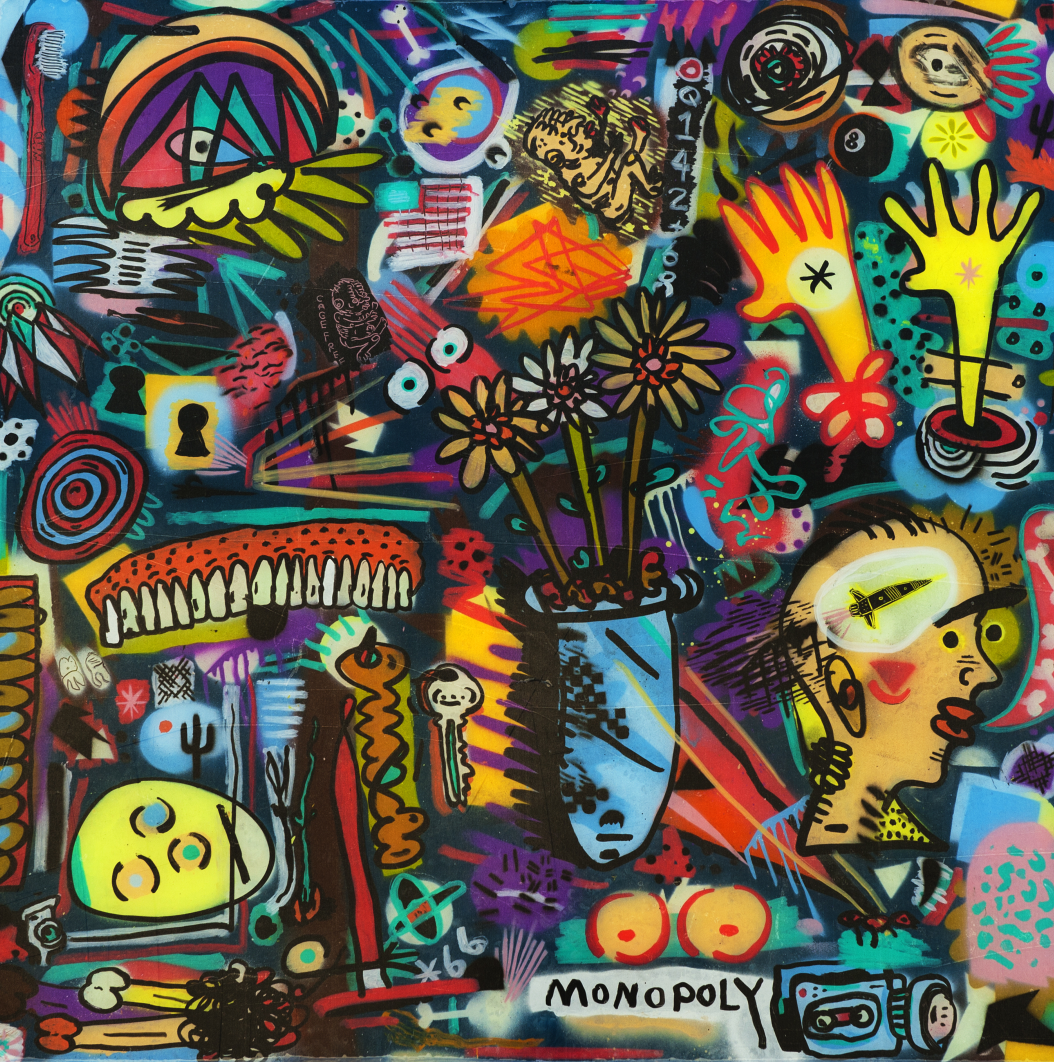 Sam Hughes taught me , 2014 Enamel, Paint Marker on Plexi 30 x 30 in. 