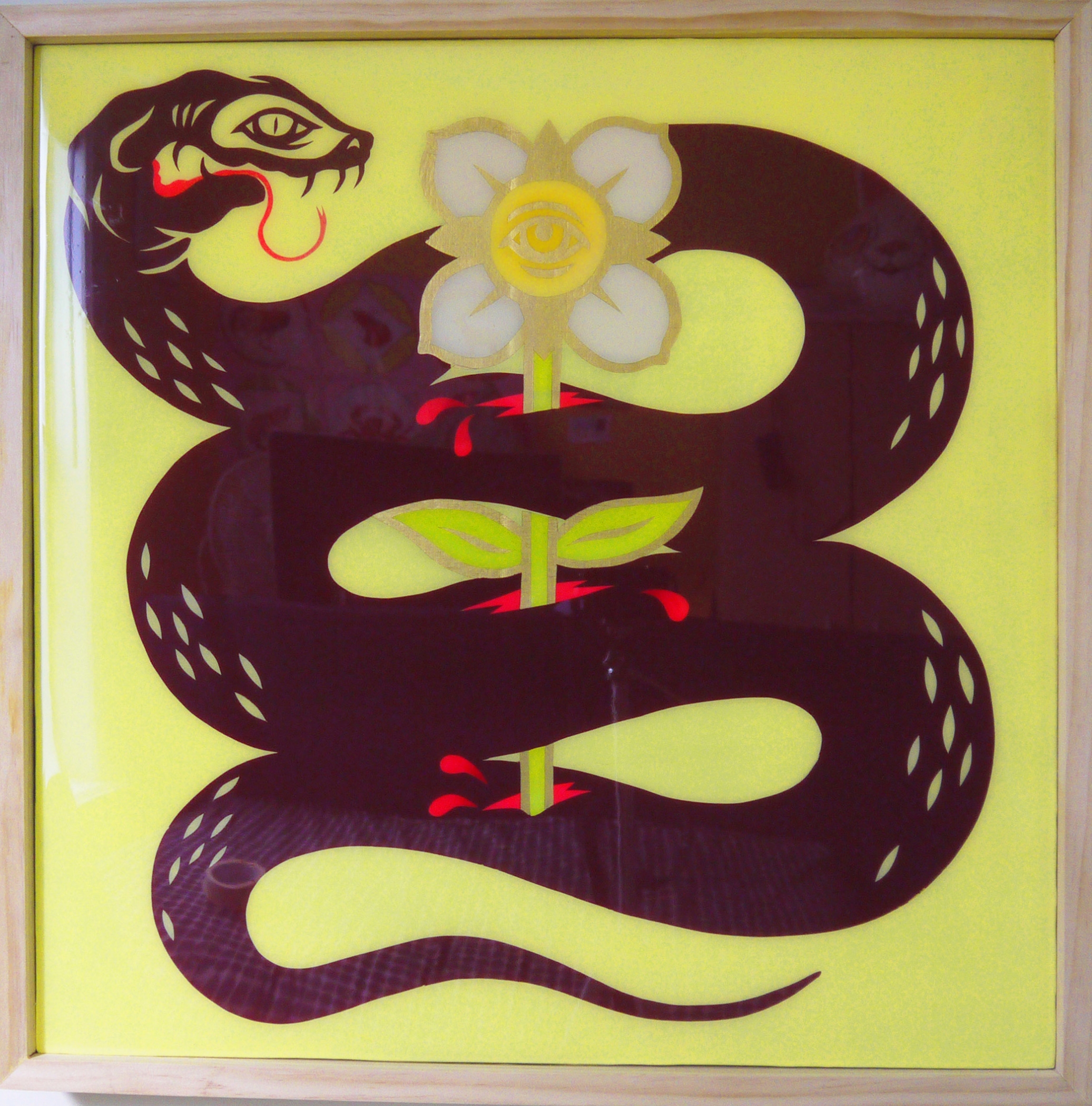 Enlighten , 2014 Spray Paint, Acrylic, Resin on Wood 24 x 24 in.