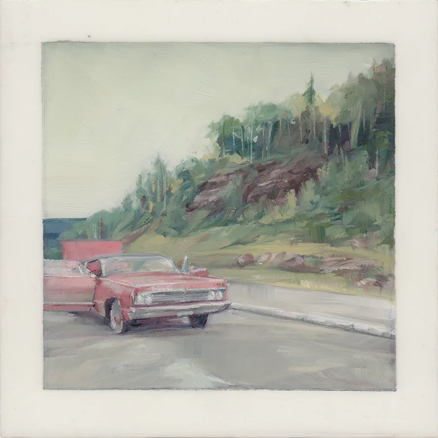 An Uncared For Car , 2012 Oil on Mylar on Panel 4 x 4 in.