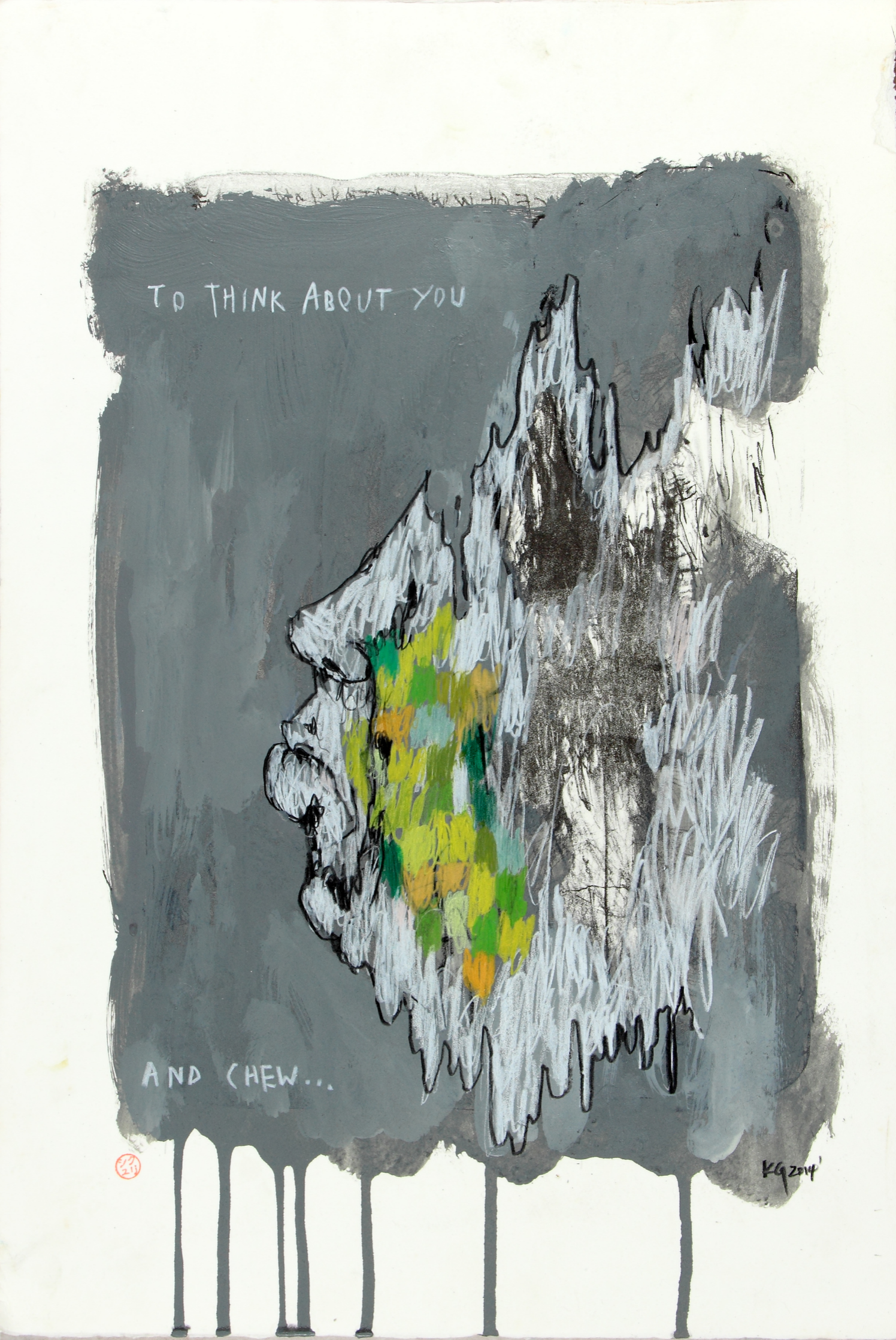 To Think About You and Chew, 2014 Acrylic on paper 20 x 13 3/4 in.