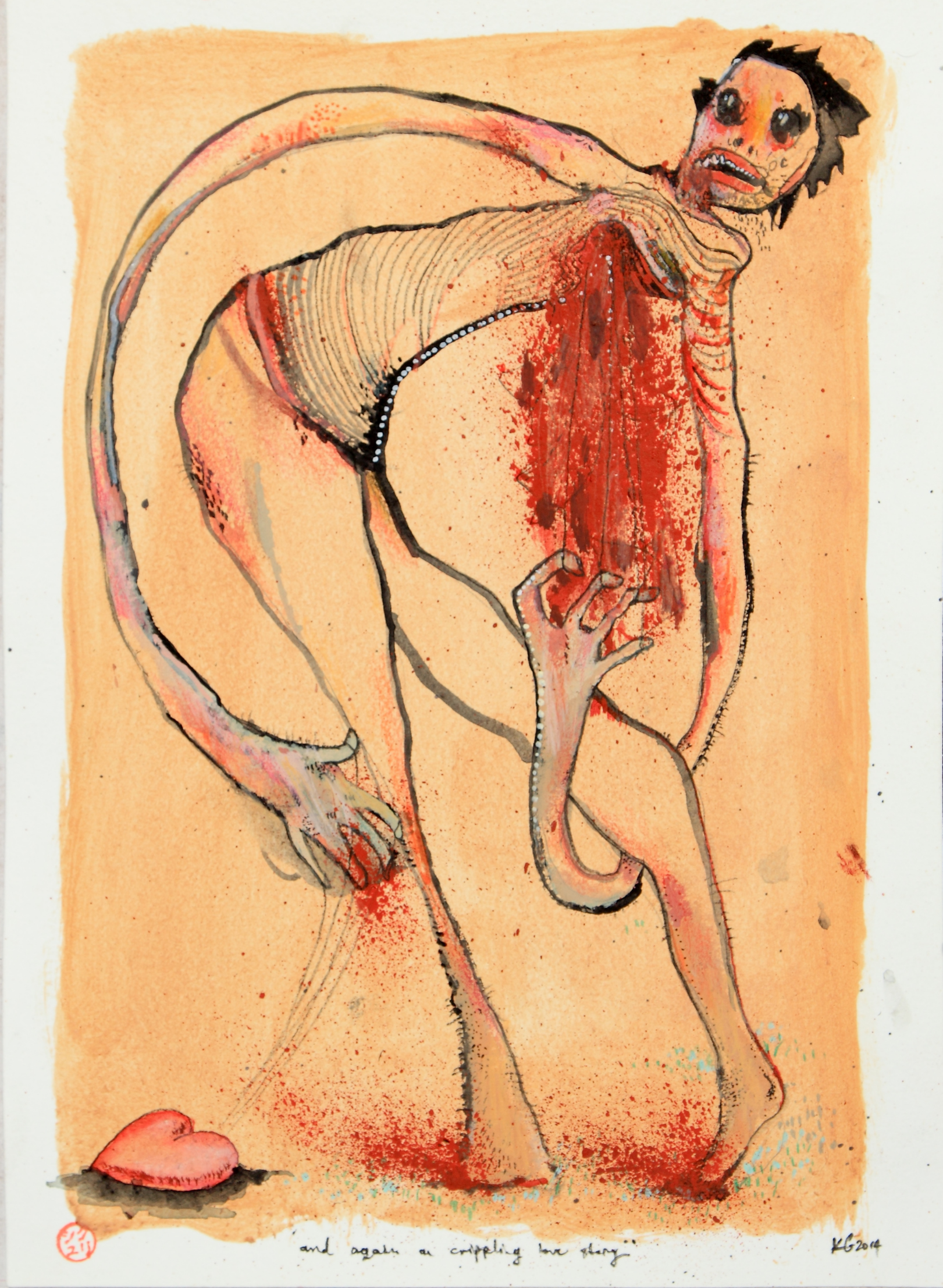 And Again a Crippling Love Story, 2014 Acrylic on paper 9 1/2 x 12 1/2 in.