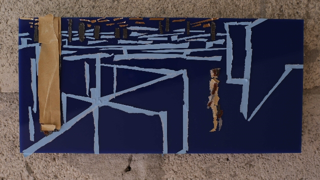Maze , 2013 Tape on Plexi Glass 8 x 16 in.