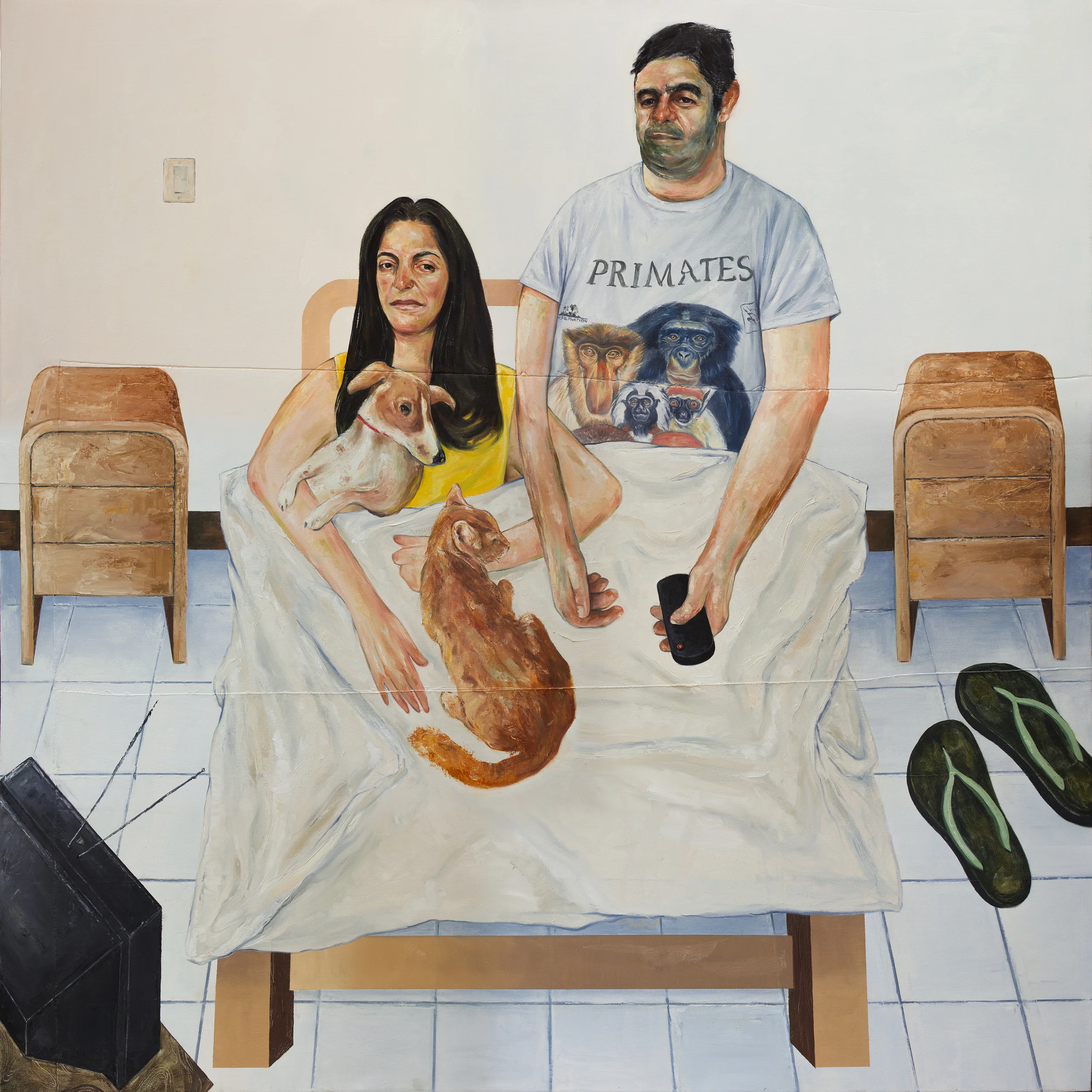 Frida, Misifú, Toya y Kiko (Portrait of my Parents) , 2015 Oil on Canvas 72 x 72 in. 