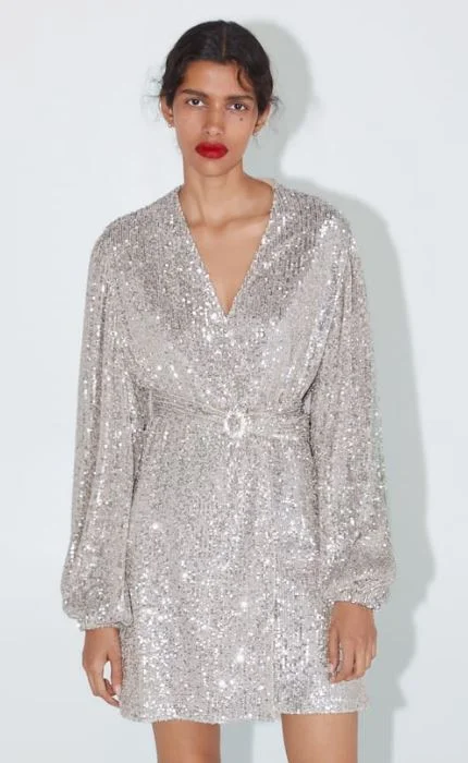 zara silver sequin blazer dress